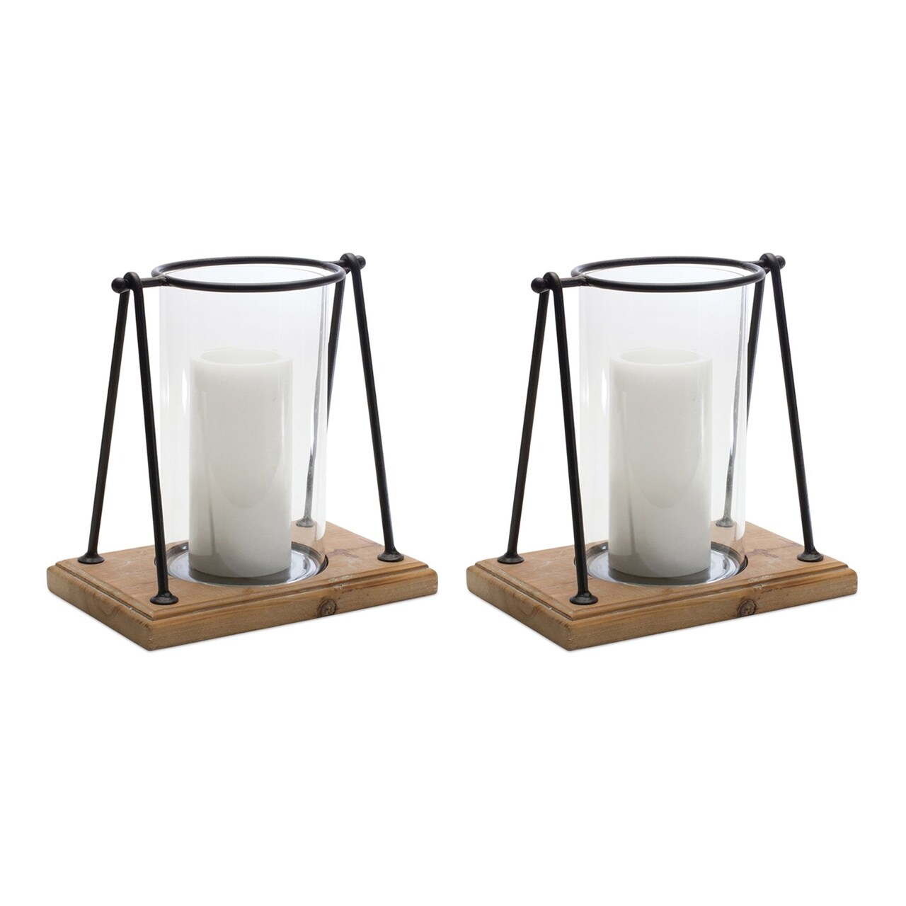 Melrose A-Framed Candle Holders with Wooden Base - 9.75" - Set of 2